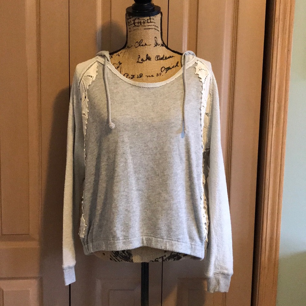 Free People Crochet Lace Hoodie Sweatshirt